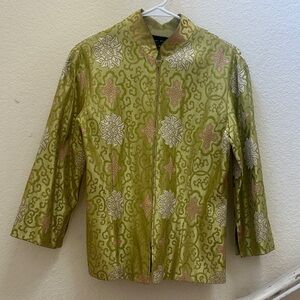 Gigi Clark modern couture Chartreuse and Blush Floral Patterned Blazer